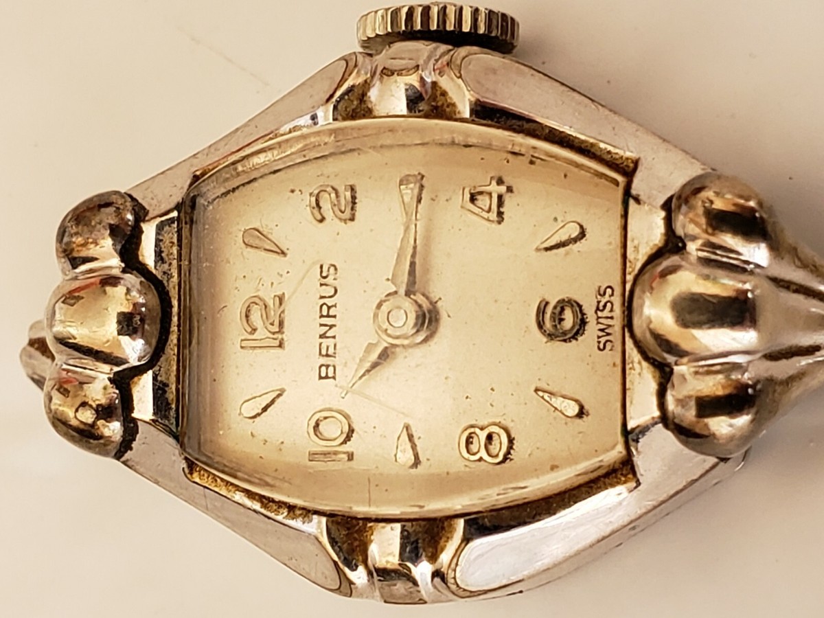 Vintage Benrus Ladies Mechanical Watch – Silver Tone Bracelet – Not Running 14k Gold Plated Silver 1950 main image 3
