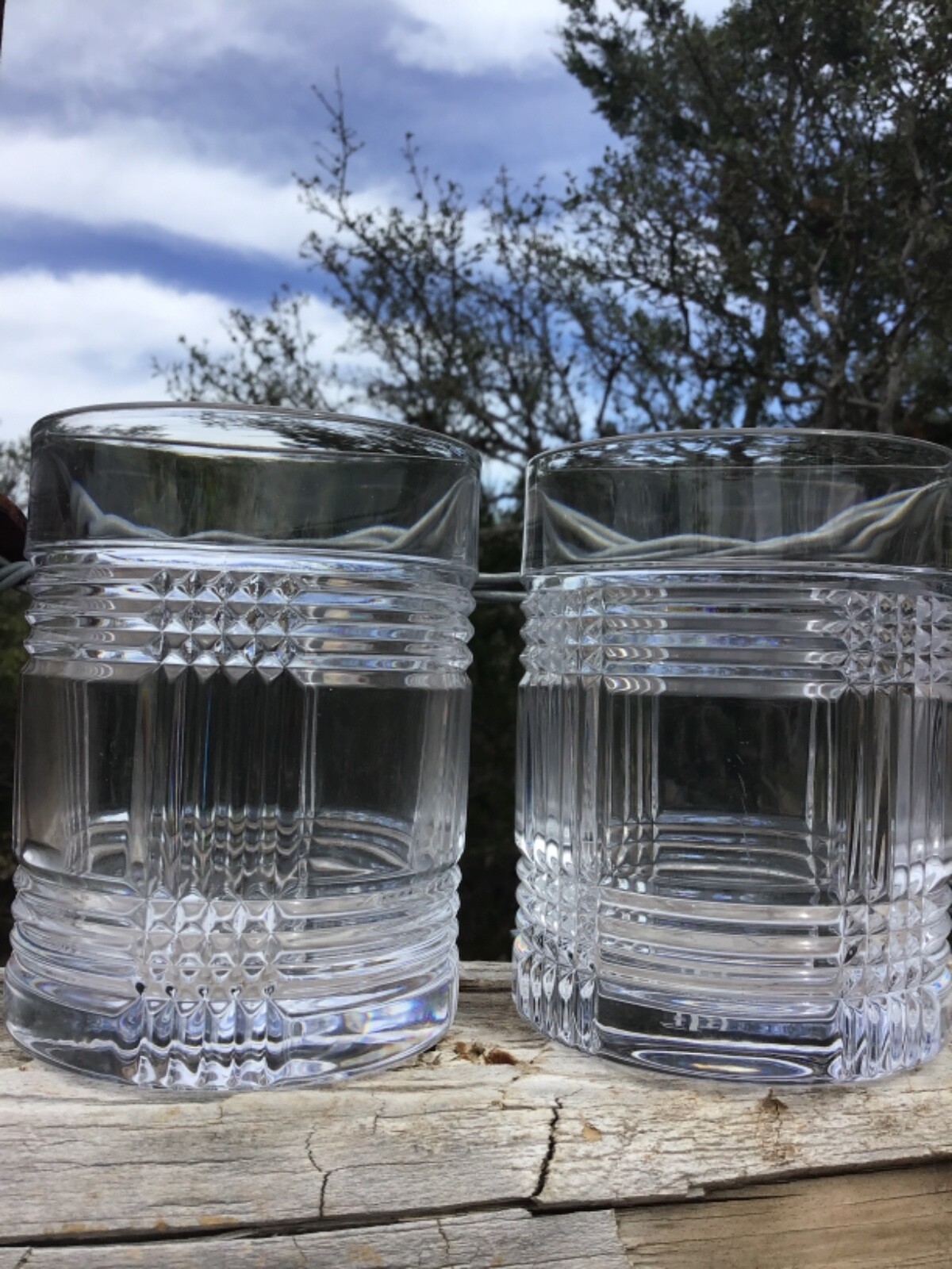 RALPH LAUREN Lead Crystal Glen Plaid Double Old Fashion Glasses set