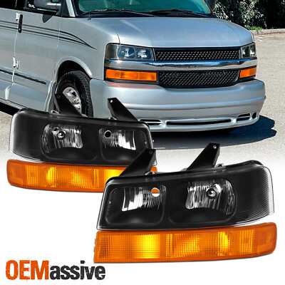 For Chevy Express 03-22/GMC Savana 1500 2500 3500 OE Headlights w/ Bumper Lights