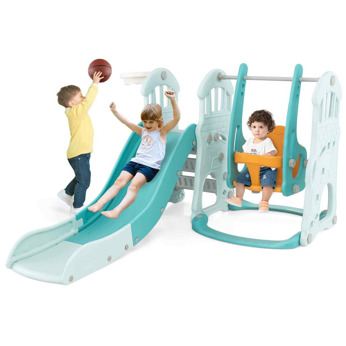COSTWAY Toddler Slide and Swing Set 4-in-1 Indoor Playground w