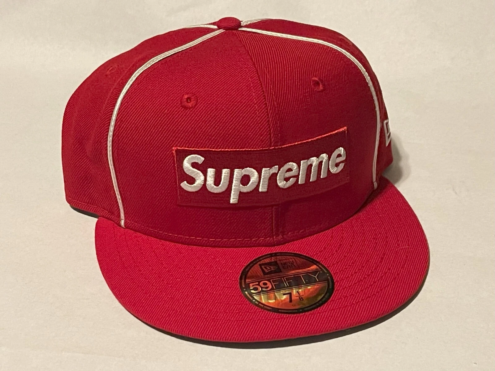 SUPREME x New Era Piping Box Logo Hat Cap RED 7 1/8 NEW! S/S 2017