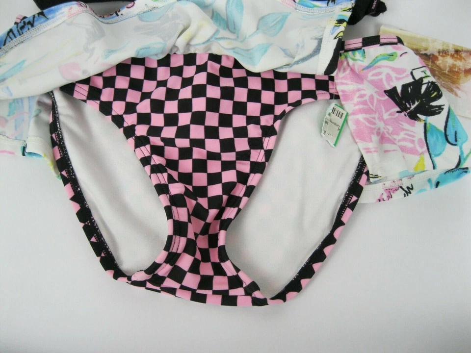 New Skechers Womens 2 Piece Bikini Swimsuit Skirt Checker Multi Color Size S  Foto 3 de 4