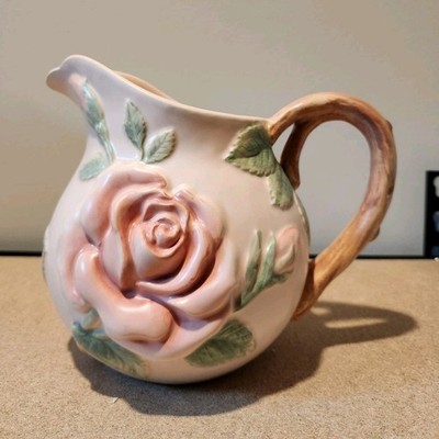 Fitz & Floyd Blushing Rose Short Pitcher Satin Peach Ceramic 1.5qt 1987