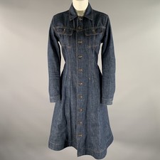 RALPH LAUREN Size 8 Blue Indigo Cotton Trucker Mid-Calf Dress