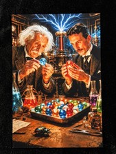 Einstein  Tesla Invent Electric Marbles 4x6 Collector Postcard    