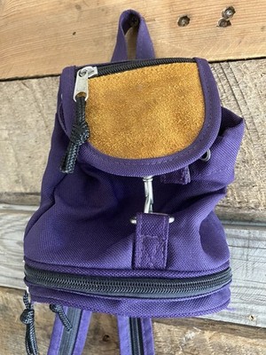 Purple Vintage Canvas Mini Backpack with Sued Flap Mirror and Zipper Pockets