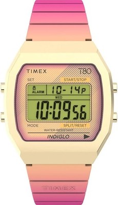 Original Timex T80 Retro Style Multi Colour Digital Indiglo 36mm Uhr TW2V74400