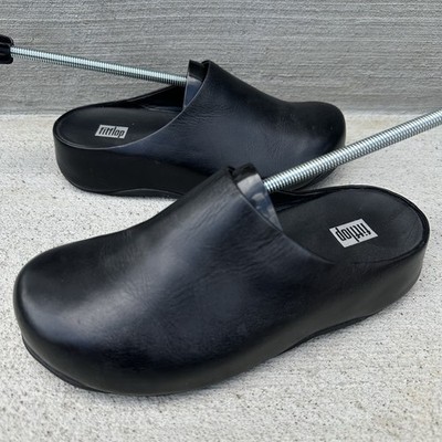 FitFlop Shuv Clog Womens 7 Black Leather Slip On Mule Comfort EU 38 Shoes