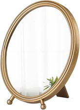 Vintage Gold Oval Mirror for Desk 8 X 11 Inch, Rustic Metal Framed Make Up Mirro