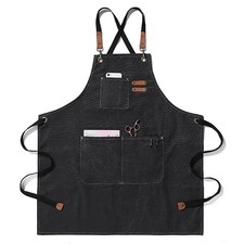 Women/Men Thick Canvas Denim Bib Apron Kitchen Cooking Workshop Heavy Work Apron