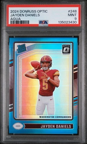 2024 Donruss Optic Jayden Daniels Aqua Rated Rookie /299 Commanders PSA 9