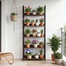 5-Tier Bookshelf, Tall Wooden Open Bookcase with Back Panels  Metal Frame