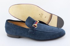 Men's GUCCI 'Jordaan Horsebit' Navy Blue Suede Loafers Size US 12.5 UK 11.5