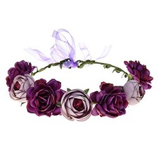Women Rose Floral Crown Hair Wreath Leave Flower Headband with Adjustable