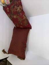 Newport Red Throw Pillow Decorative Flower Tassel Gold Tone