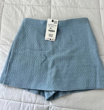 NWT Zara Womens Light Blue Mini Skort Split Hem Dressy Size Small S