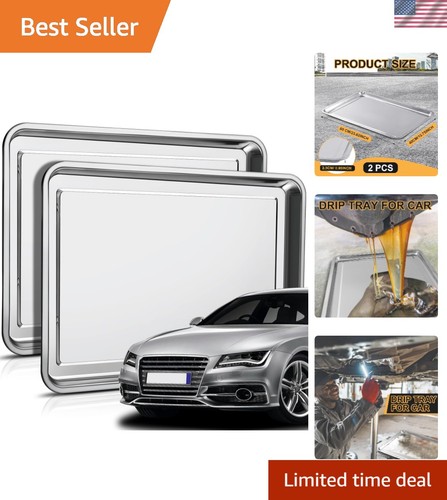 Oil Drip Pan 2 Pcs 410 Stainless Steel 23.62 x 15.75 in Car Oil Change Tray
