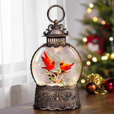 Christmas Lantern, Cardinal Musical Snow Globes with Swirling Glitter Effects