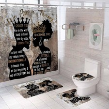 4PCS African American Shower Curtain Sets with Rugs, Inspirational Quotes Sho...