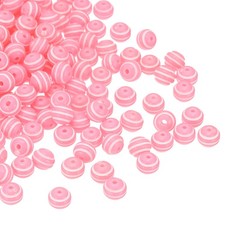 8mm Round Acrylic Rainbow Strip Beads for Jewelry, 100 Pcs, Pink and White