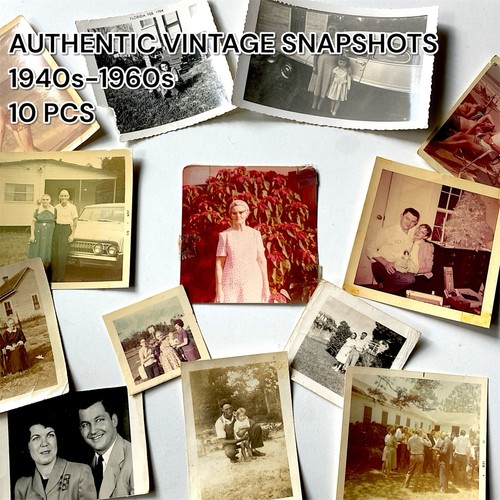 Authentic Vintage Snapshot Photos Lot 10pc 1940s-1960s Junk Journal Ephemera