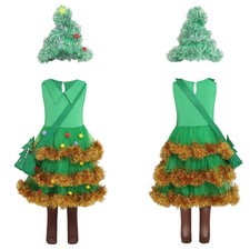 Kids Girls Christmas Tree Dress Halloween Cosplay Costume Party Shiny Tulle Set