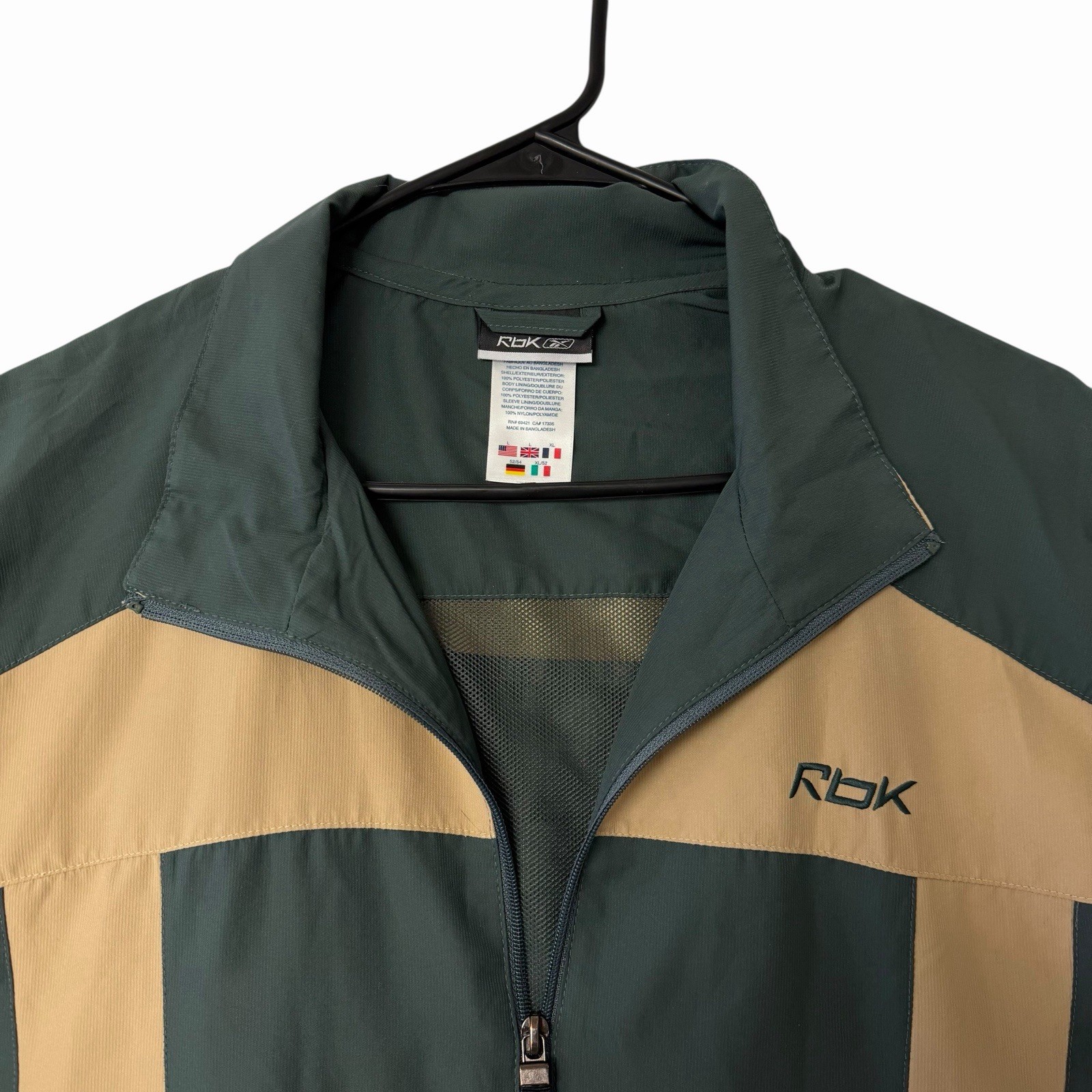 Classic Dark Green & Tan Men's Reebok Windbreaker Jacket Size Large Full Zip thumbnail 2
