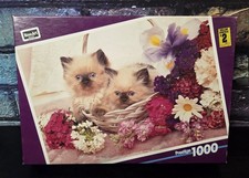 Vintage 1996 RoseArt Prestige Kitten Feline Floral 1000 Piece Jigsaw Puzzle NOS