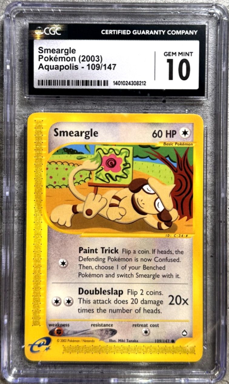Pokemon Card Smeargle CGC 10 Gem Mint, e-Reader Aquapolis 109/147, WOTC 2003 (1)