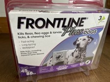 New FRONTLINE PLUS flea  tick treatment dogs 45 to 88 LBS. Epa approved 3 doses