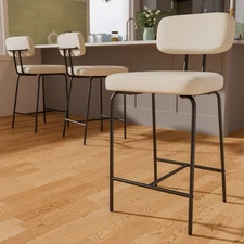 Counter Height Bar Stools Set of 3 Fabric Kitchen Counter Stools with Back Beige