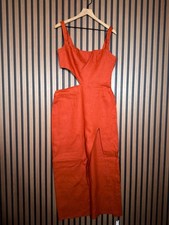 New Reformation Dress 10 Womens Brick Orange 100% Linen Maxi Cut Out Leg Slit