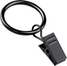 Teenitor 20 Pack Black Curtain Rings with Clips, Curtain Hooks Curtain Clips