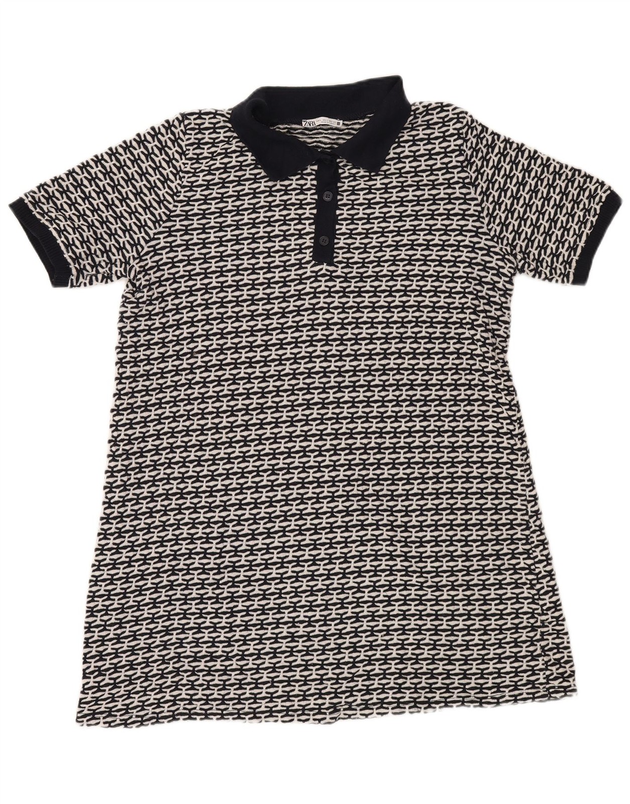 ZARA Womens Knit Polo Dress UK 16 Large Navy Blue Geometric Polyester DI16