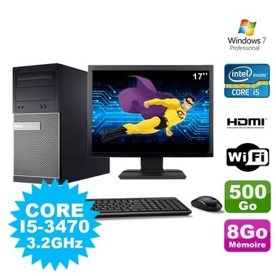 Lot PC Tour DELL 3010 MT I5-3470 Brenner 8GB 500GB HDMI Wifi W7 + Bildschirm 17''