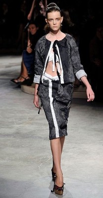 NWT Prada Runway Silk Knee Long Pencil Skirt Snake Print Steel Gray IT 42 US 4