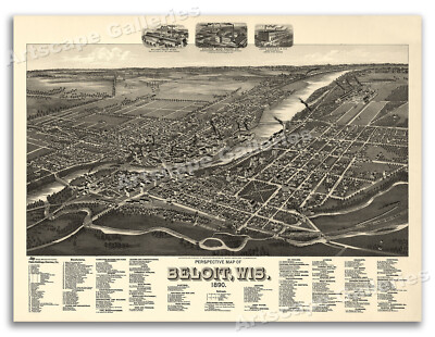 Beloit Wisconsin 1890 Historic Panoramic Town Map - 20x28