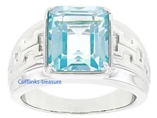 Natural Sky Blue topaz Gemstone With 925 Sterling Silver Ring For Men's #C4222