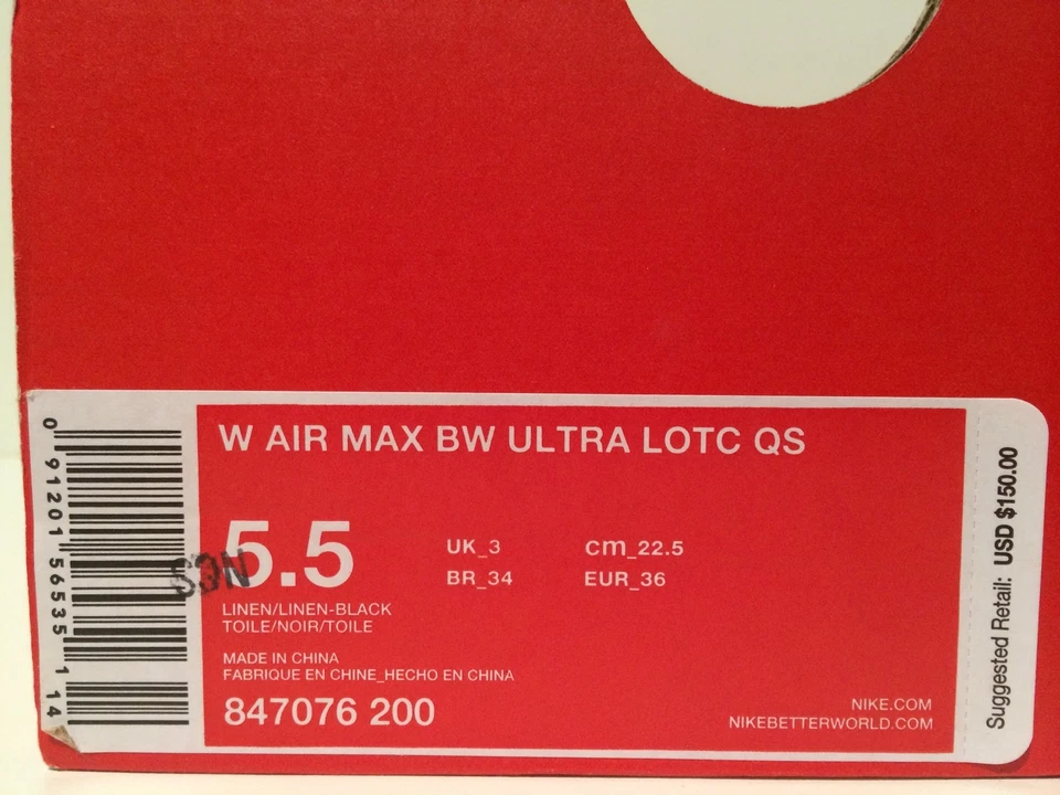 New Women's Nike Air Max BW Ultra LOTC QS London Linen Black Size 5.5 847076 200 - Image 2 of 4