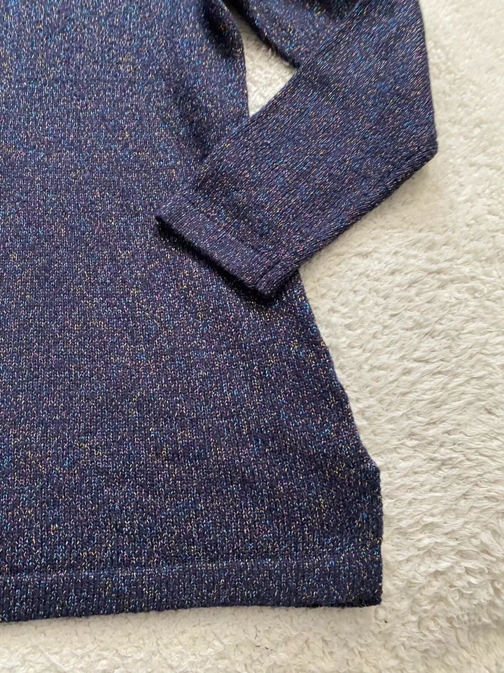 Liz Claiborne Women Glitter Long Sleeve Knit Pullover Sweatshirt Navy Size XXL - Image 2 of 4