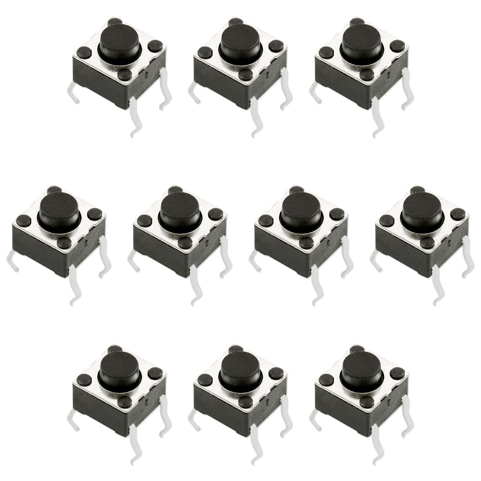 10 Pack 6mm Tactile Push Button Momentary Switch, Round Black Button, Breadboard