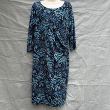 Talbots Blue Black Bella Side-Drape Dress-Paisley Womans $129 Sz L? Ruched Side