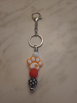 6'' DIY Metal Belt Loop Whimsical Multicolored Dog Paw Silicone Beaded Keychain 