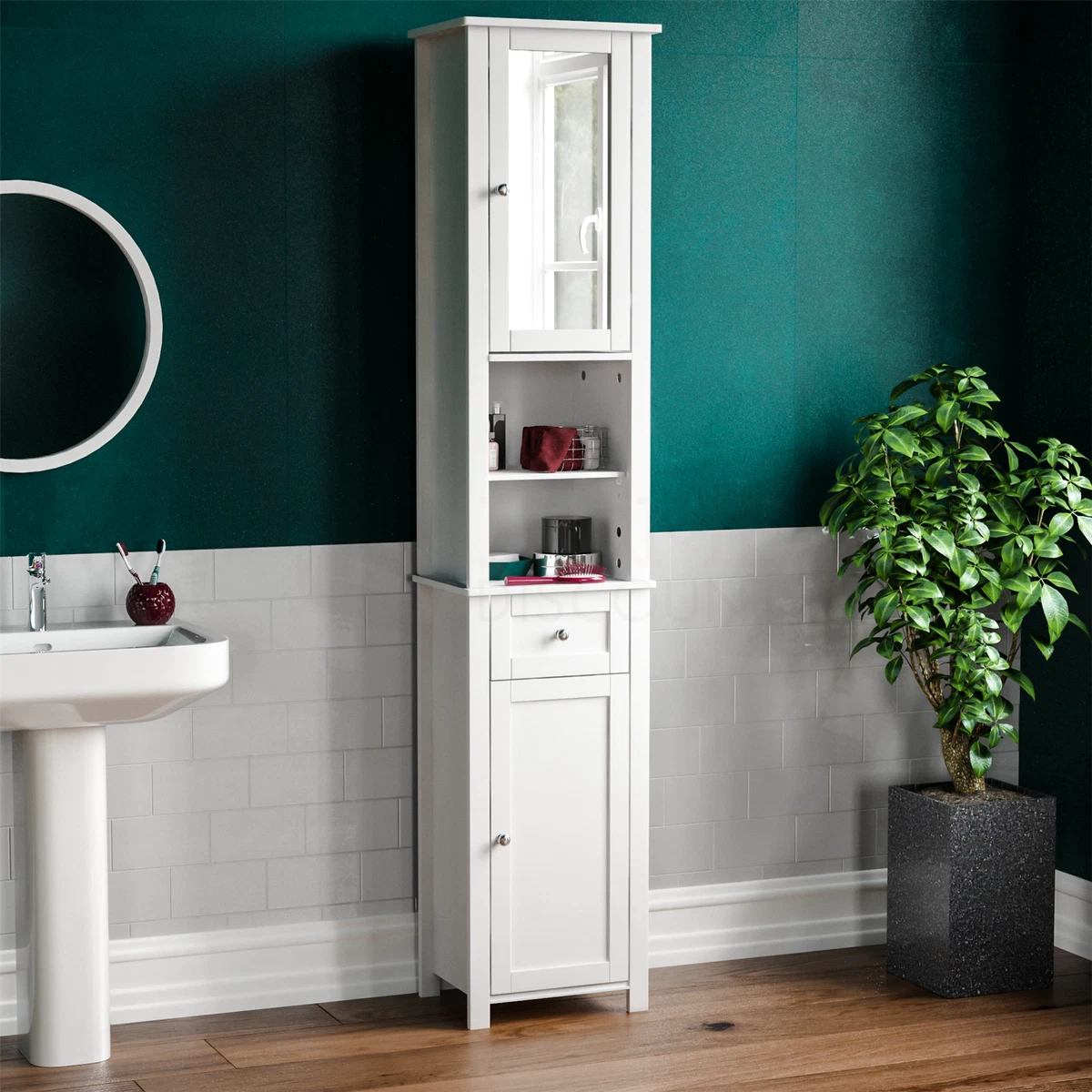 Tall free standing mirrored bathroom cabinet deals