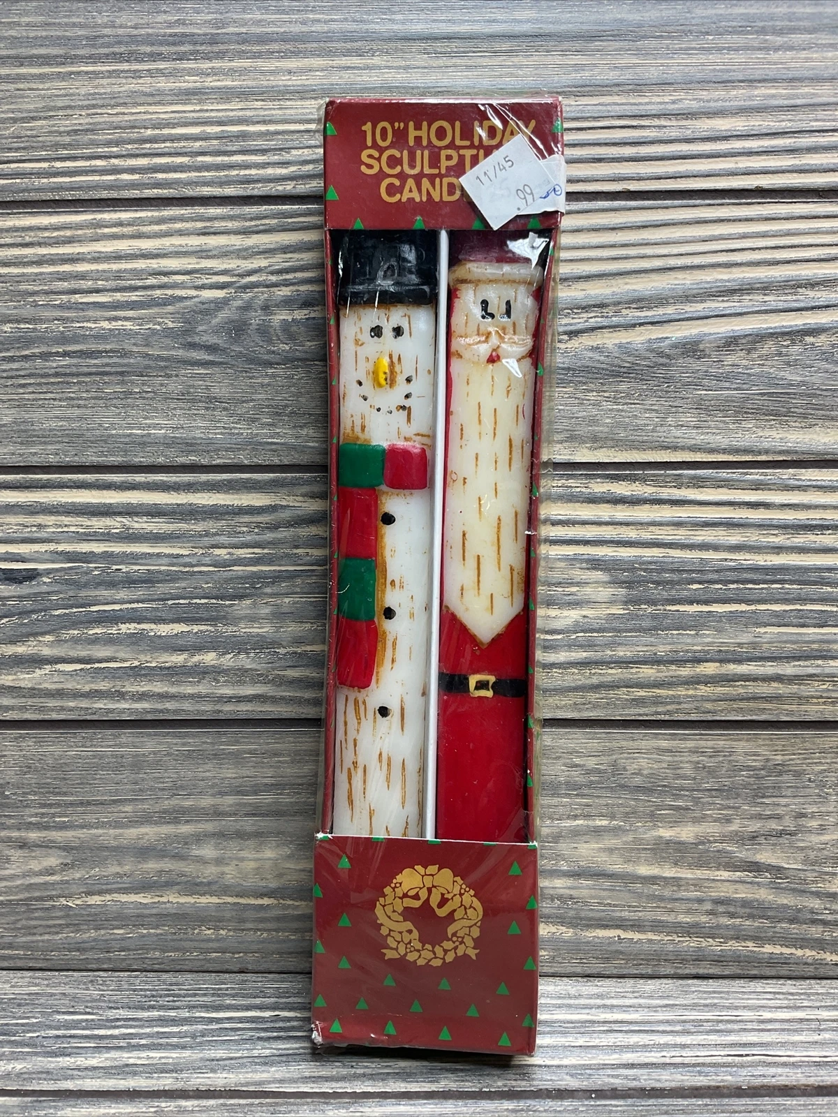 Vtg Christmas 10” Holiday Sculpture Candles 2pk Snowman Santa Springwater image 1
