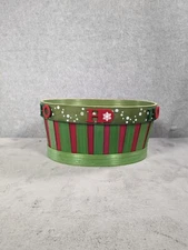 Christmas Theme Round Bamboo Storage Basket Fruit Flowers Gifts Green & Red