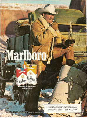 1985 Marlboro Cigarettes Vintage Magazine Ad  Marlboro Man Buckboard, Wagon Snow