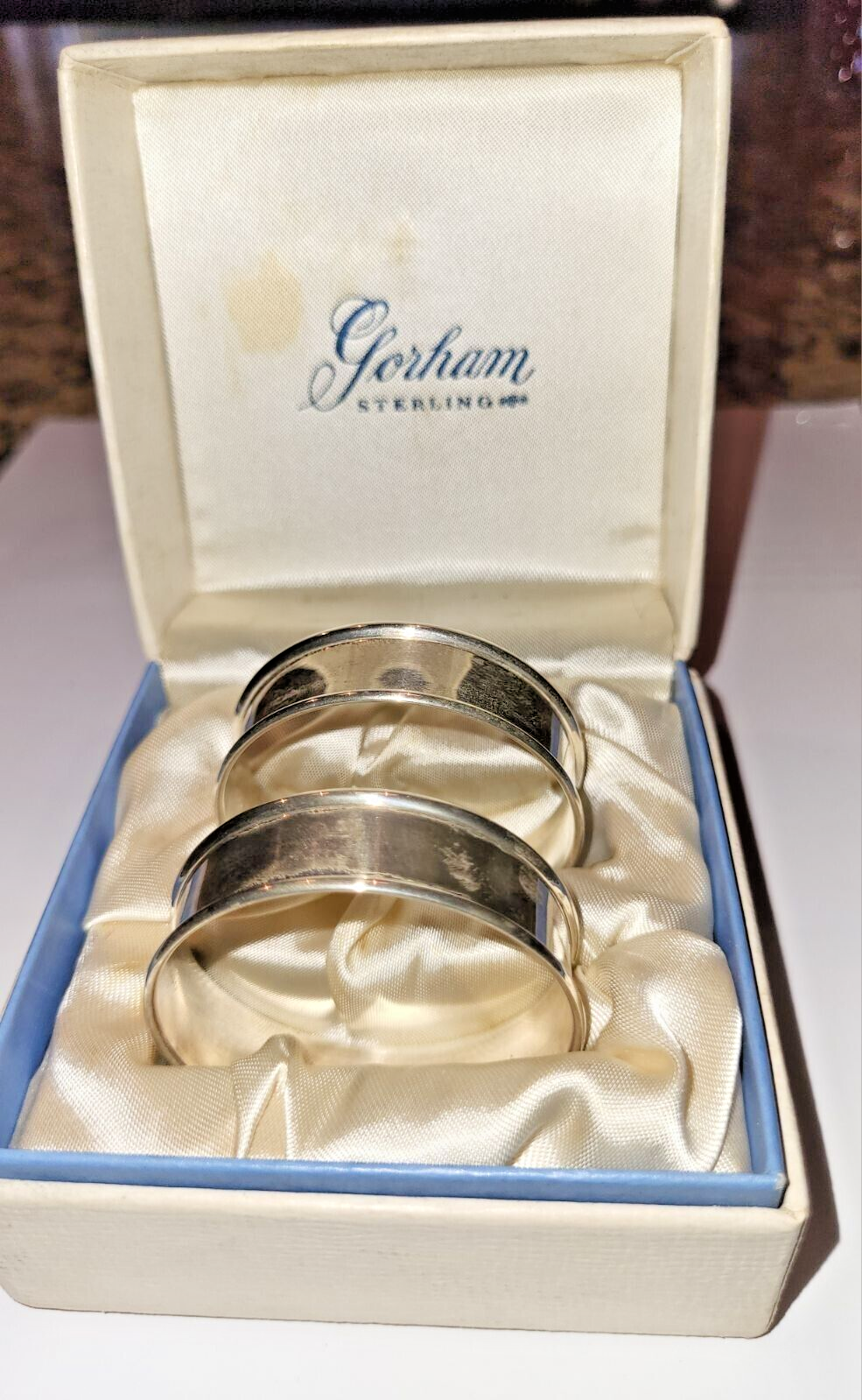 2 VINTAGE GORHAM STERLING SILVER SOLID 1.75" ROUND NAPKIN RINGS NO
