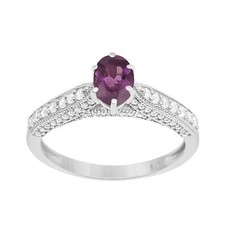 Six Prong Set 7X5MM Oval Shape Amethyst 925 Sterling Silver Solitaire Women Ring