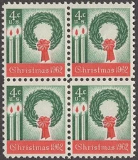 Scott # 1205 - US Block Of 4 - Christmas Wreath - MNH -1962